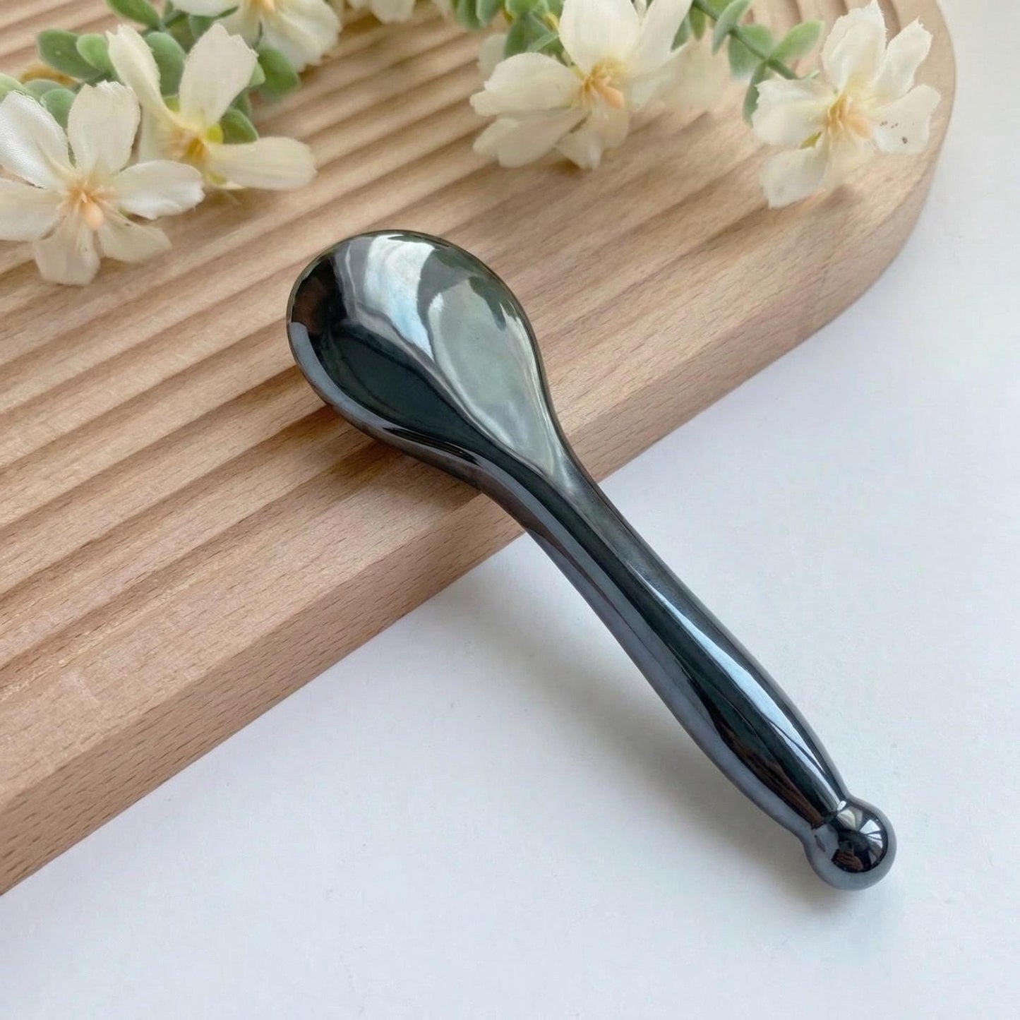 Natural Crystal Acupressure Stick, Jade Massage Spoon, Hand Carved Jade Gua Sha Massage Tool, Facial & Body Spa Relax Self Care Gift