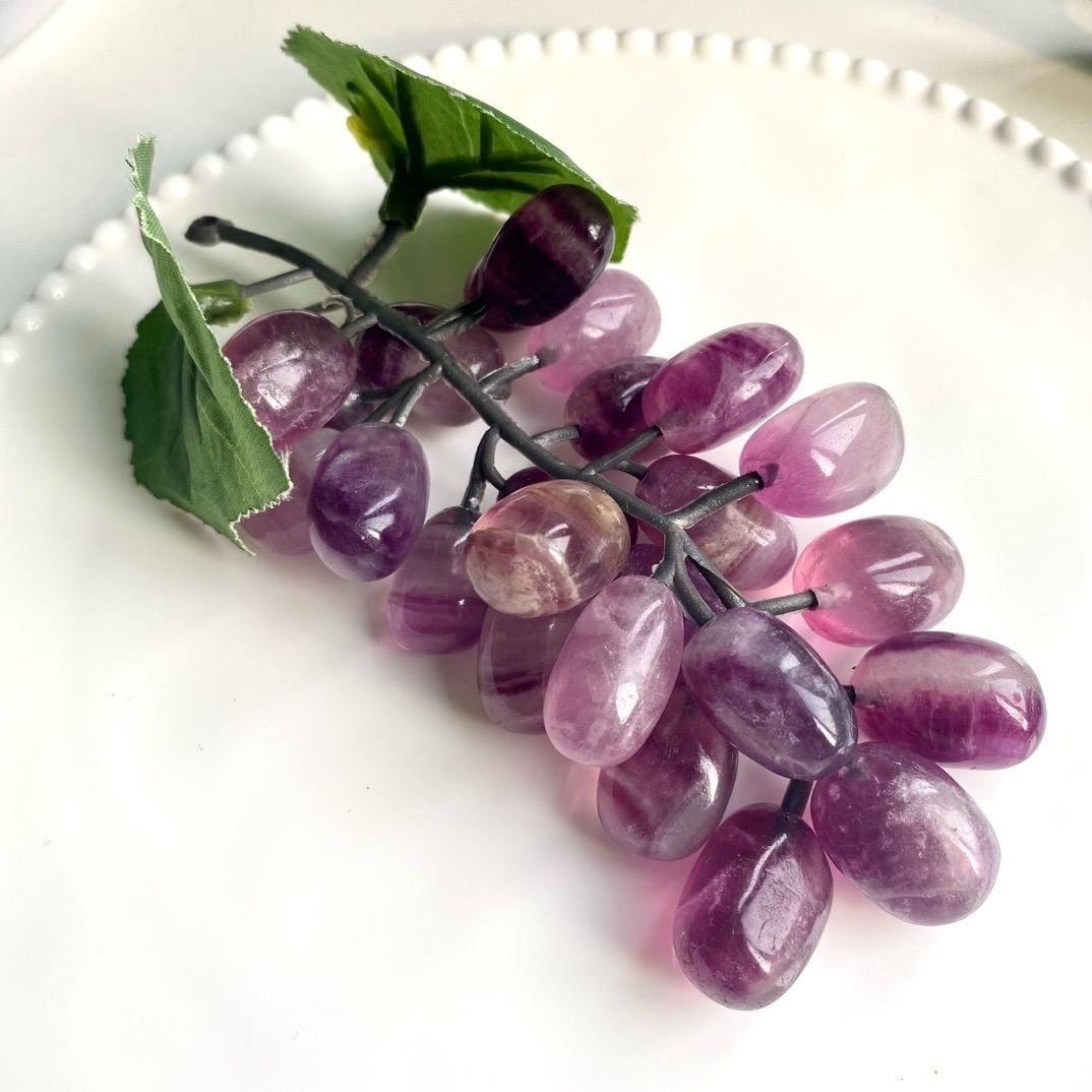 Fluorite Grape Cluster Carving, Natural Purple Green Crystal Sculpture, Hand Carved Gemstone Decor, Luxury Fluorite Art Gift, Home Display