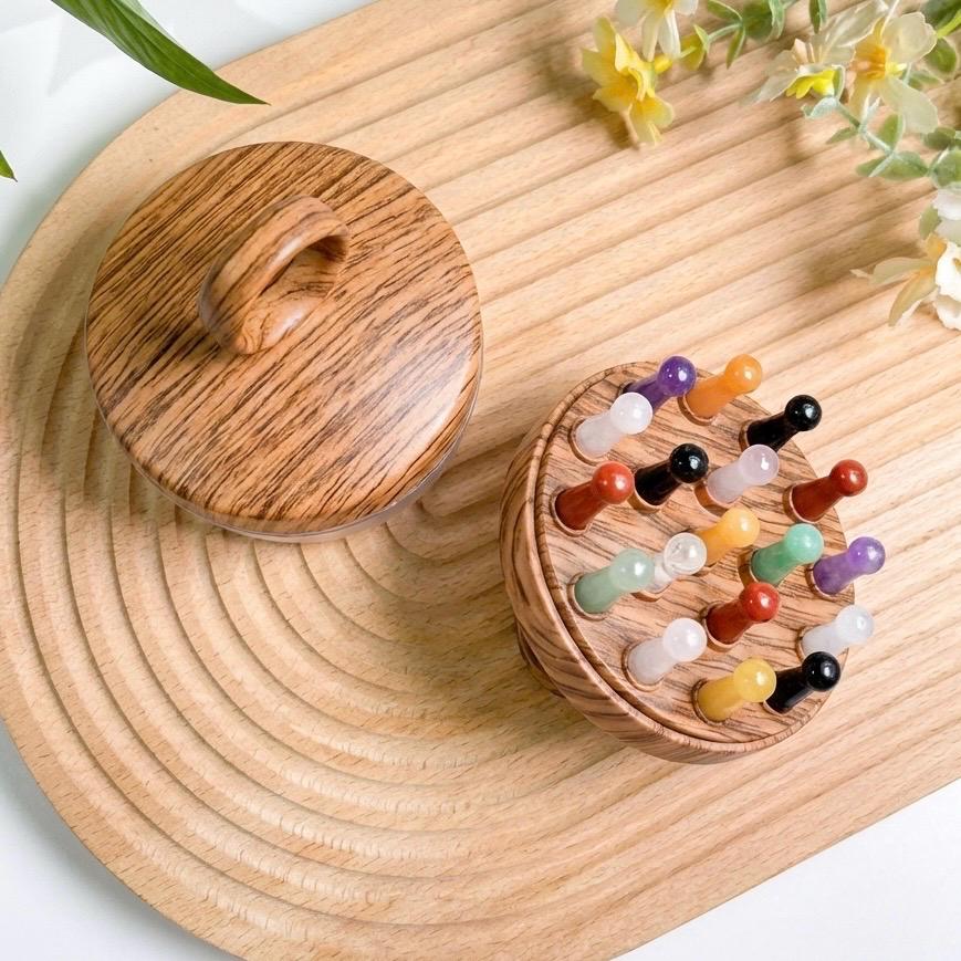 Natural Crystal Scalp Massager Comb, Rose Quartz Amethyst Aventurine Head Relax Tool, Wooden Crystal Hair Brush, Self Care Gift