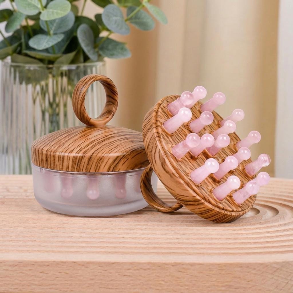 Natural Crystal Scalp Massager Comb, Rose Quartz Amethyst Aventurine Head Relax Tool, Wooden Crystal Hair Brush, Self Care Gift