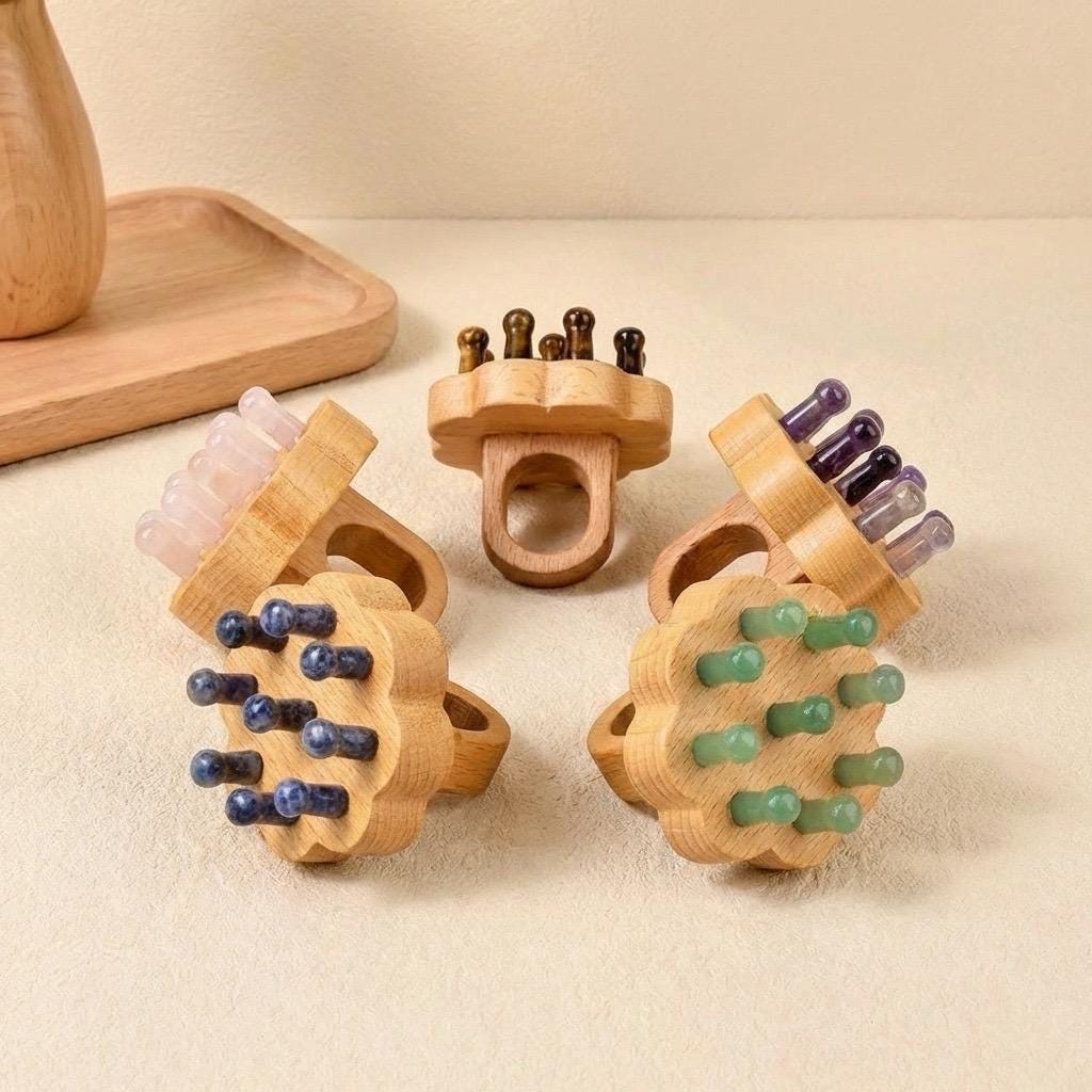 Natural Crystal Scalp Massager Hair Brush, Head Comb Massage Tool, Pocket Comb, Stress Relief Relaxation, Self Care Gift, Bridesmaid Gift