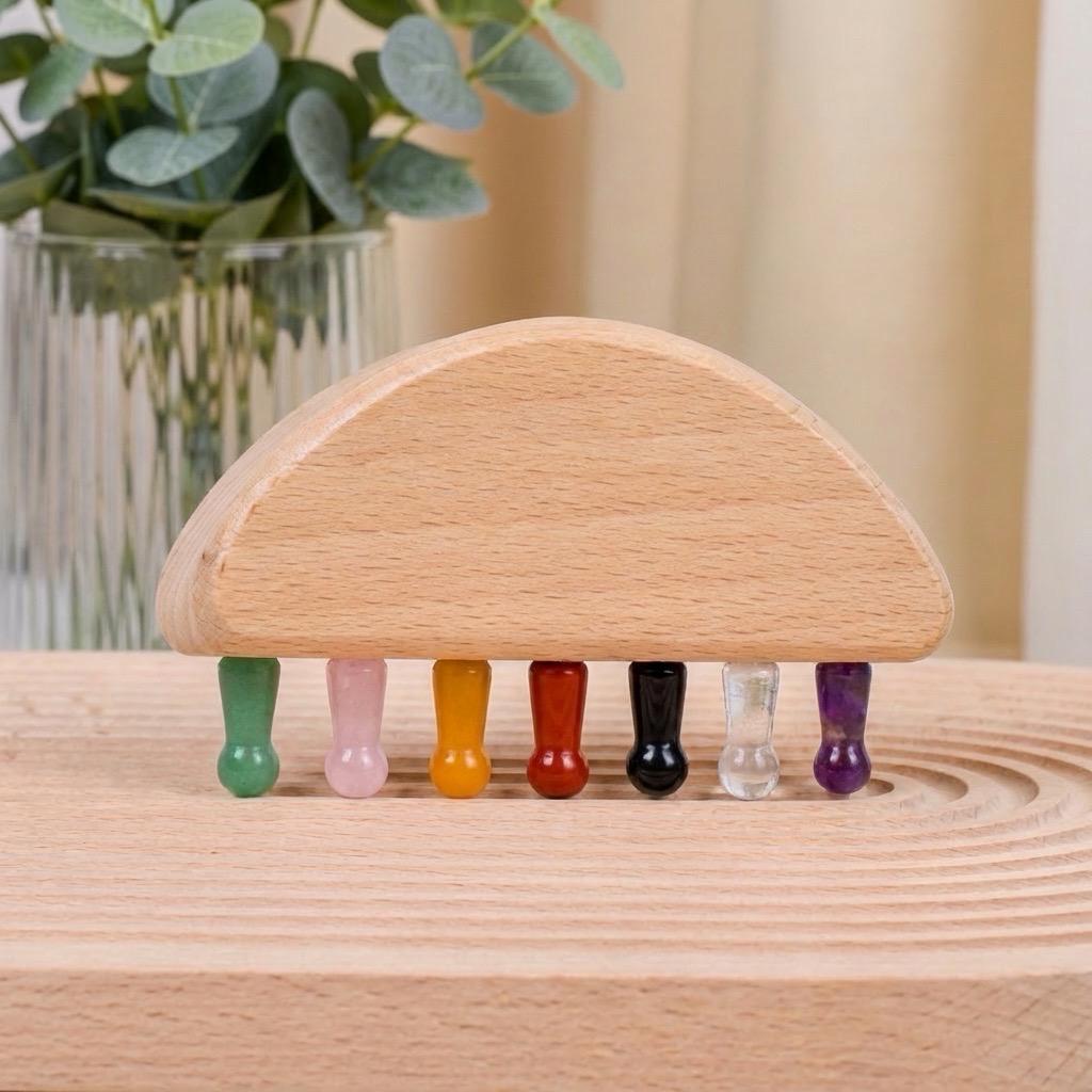 Personalized Natural Crystal Scalp Massager Comb, Wooden Handle Head Massage Tool, Pocket Comb for Stress Relief, Bridesmaid Self Care Gift