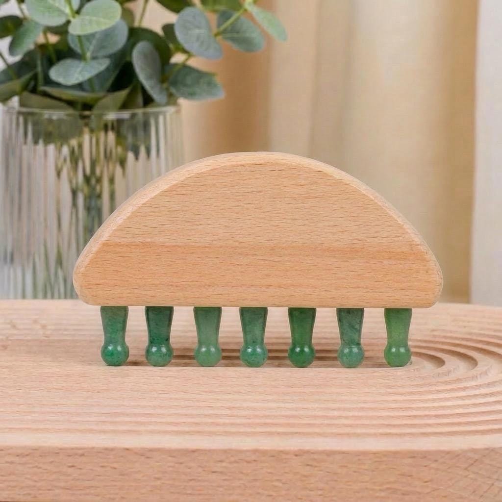 Personalized Natural Crystal Scalp Massager Comb, Wooden Handle Head Massage Tool, Pocket Comb for Stress Relief, Bridesmaid Self Care Gift
