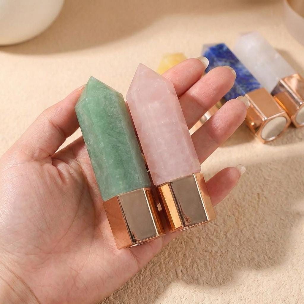Natural Crystal Face Essential Oil Roller Wand, Healing Crystal Perfume Bottle, Gemstone Facial Massage Tool, Relaxing Self Care Spa Gift