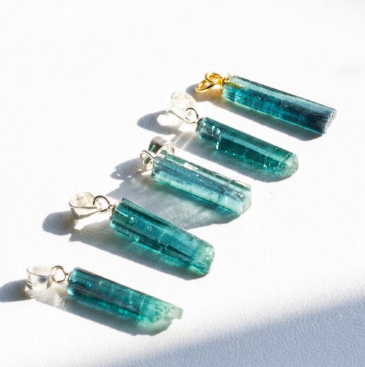 Natural Raw Blue Tourmaline Pendant, S925 Sterling Silver Crystal Necklace, Raw Gemstone Healing Jewelry, Unique Birthday Gift For Her