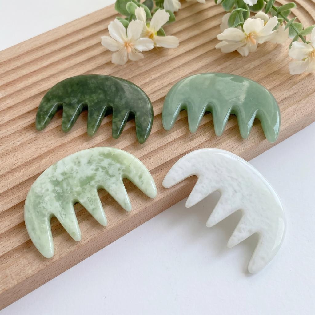 Natural Jade Scalp Massage Comb, Gua Sha Comb, Crystal Head Massager, Stress Relief Self Care Tool, Unique Gift For Her