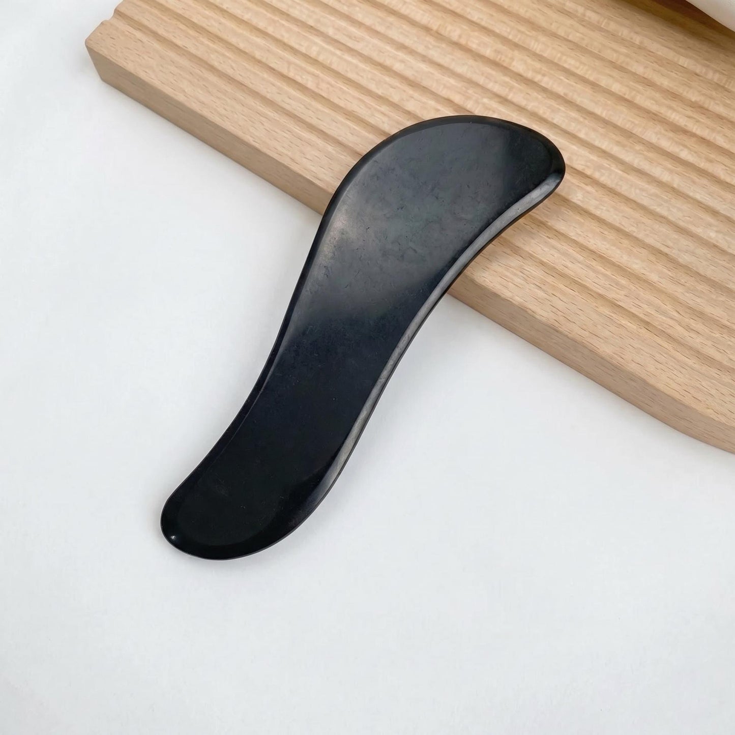 Black Bian Stone Gua Sha, Facial Massage Tool, Natural Stone Scraper for Face Body, Spa Skincare Tool, Wellness Gift, Text Engrave