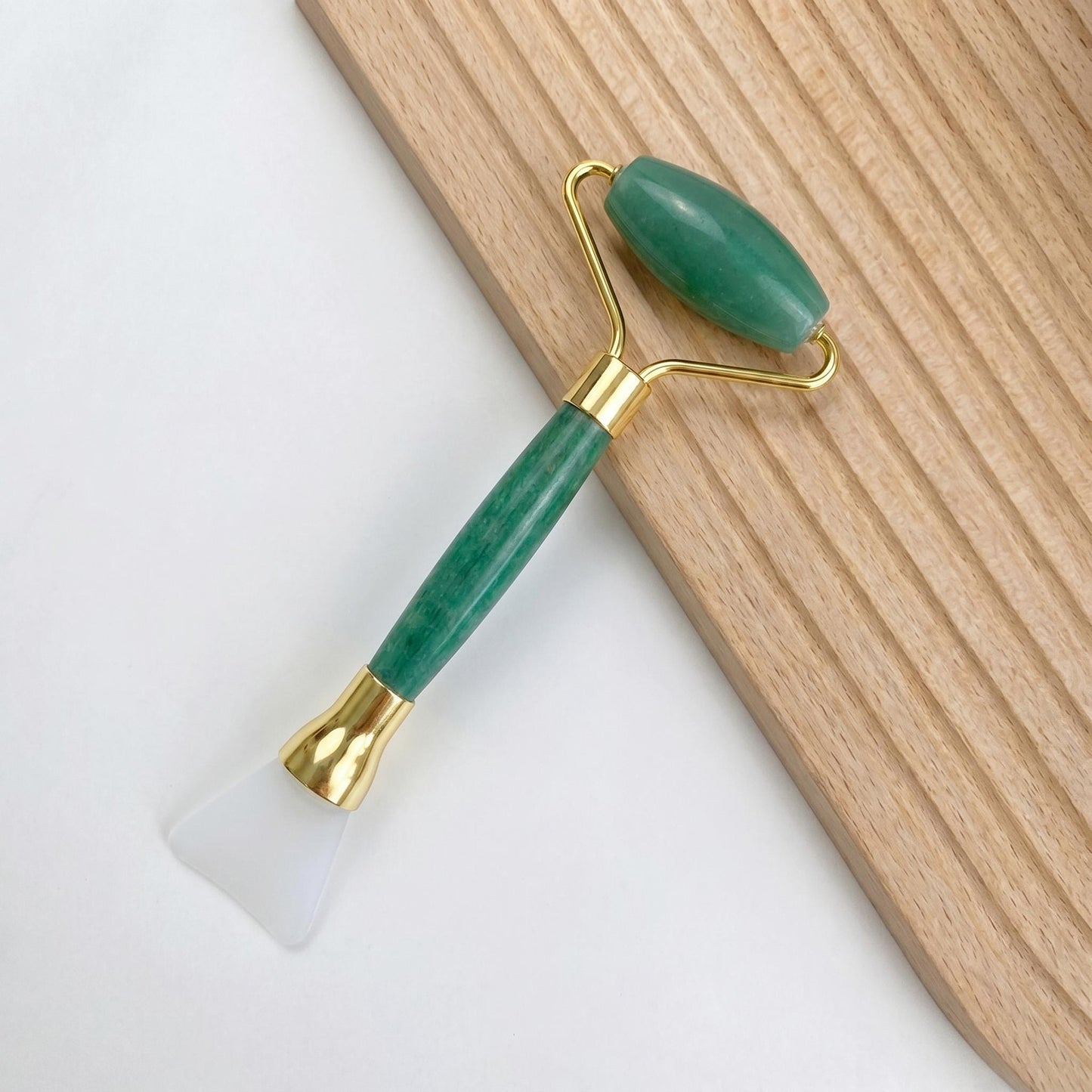 Jade Roller with Silicone Mask Brush, 2 in 1 Facial Massager, Rose Quartz Face Roller, Skincare Tool, Beauty Gift for Her