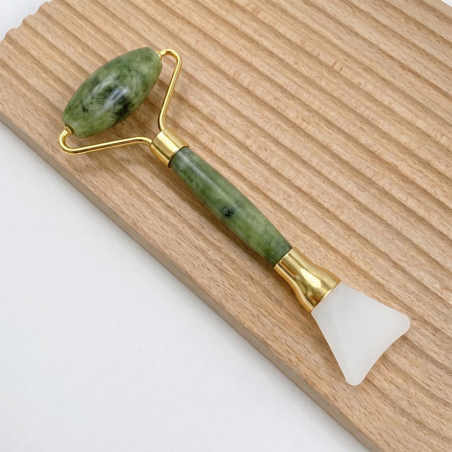 Jade Roller with Silicone Mask Brush, 2 in 1 Facial Massager, Rose Quartz Face Roller, Skincare Tool, Beauty Gift for Her