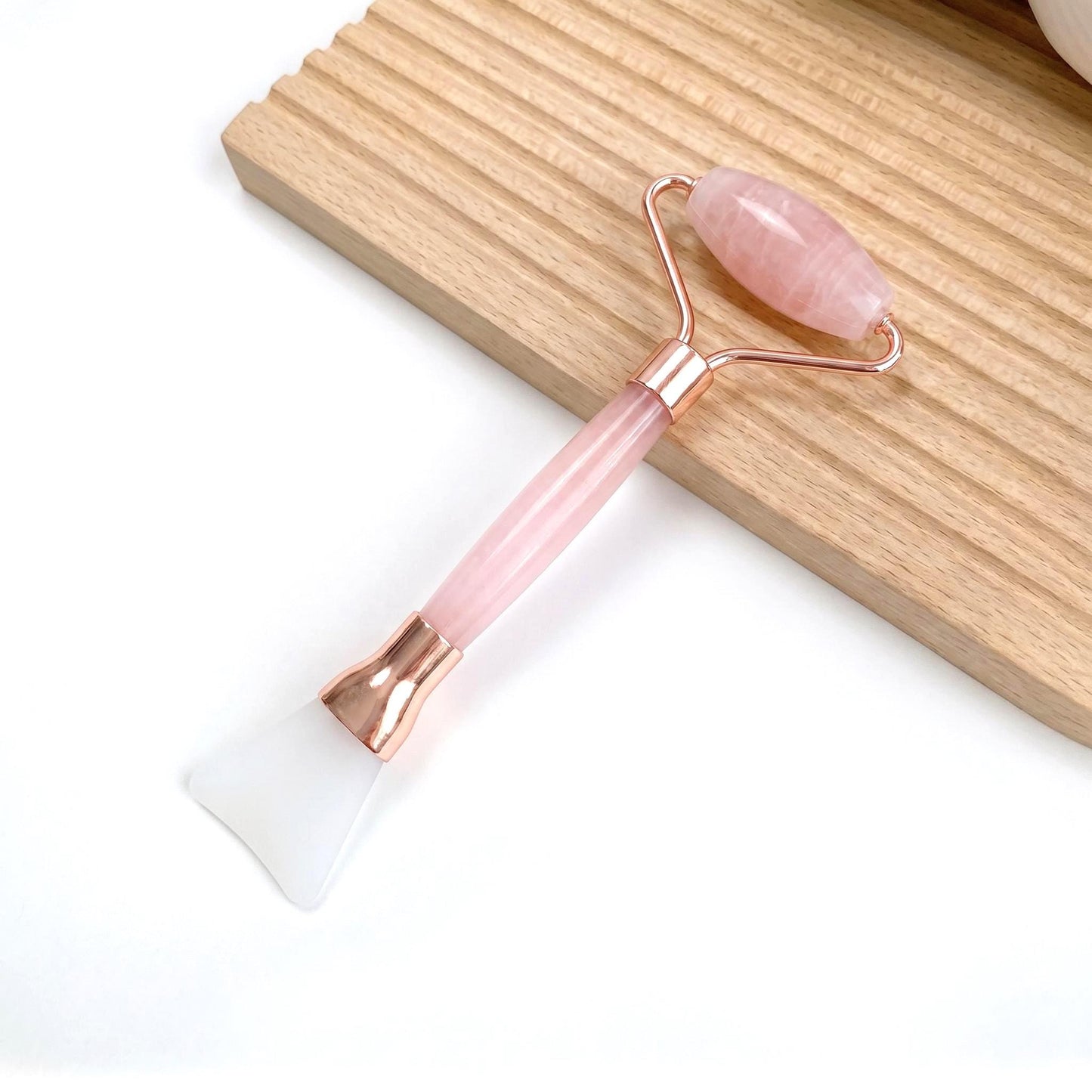 Jade Roller with Silicone Mask Brush, 2 in 1 Facial Massager, Rose Quartz Face Roller, Skincare Tool, Beauty Gift for Her