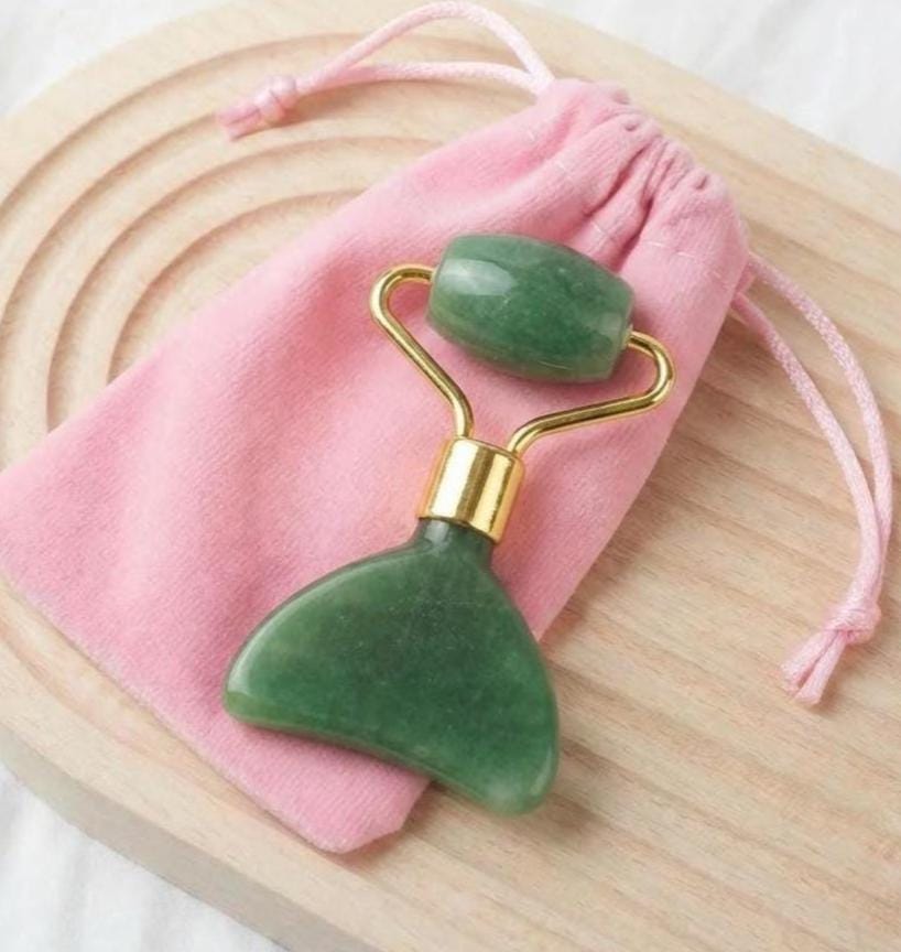Jade Roller with Silicone Mask Brush, 2 in 1 Facial Massager, Rose Quartz Face Roller, Skincare Tool, Beauty Gift for Her