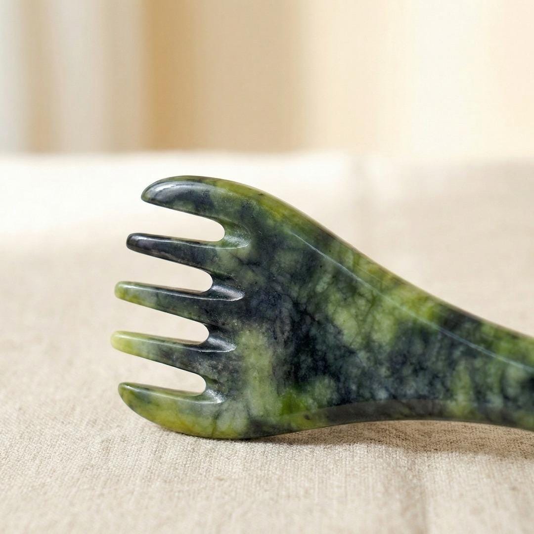 Natural Xiuyu Jade Scalp Massage Comb, 5 Claw Head Massager, Crystal Hair Tool, Relaxing Stress Relief Gift for Her