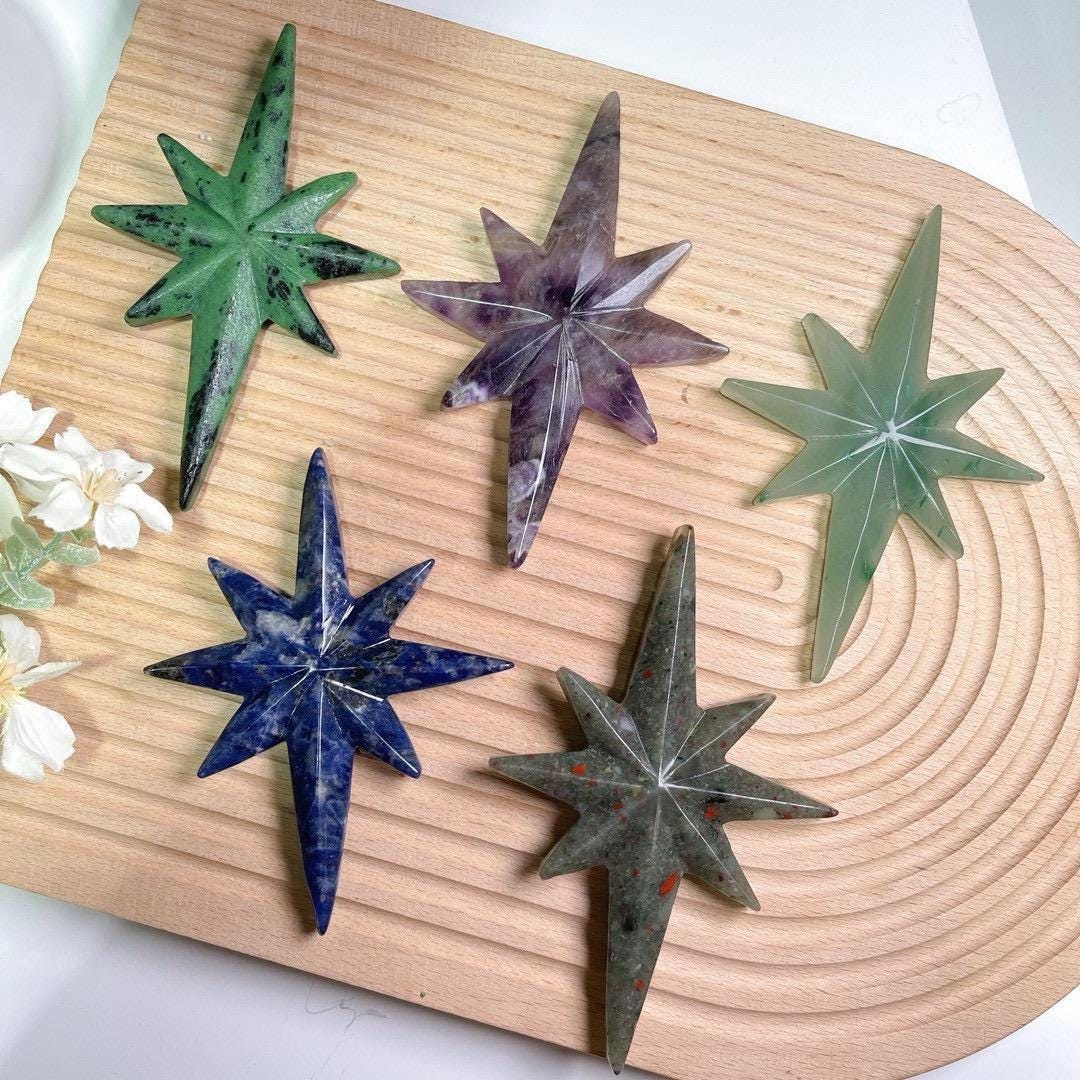 Natural Crystal North Star Ornament, Gemstone Star Decor, Desk Display, Spiritual Gift, Healing Crystal Home Decor