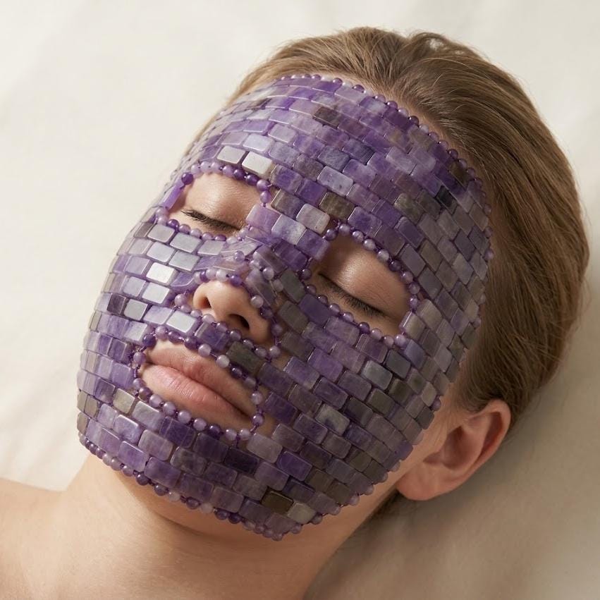Cooling Gemstone Face Mask, Natural Crystal Beauty Tool, Rose Quartz Amethyst Full Face Cover, Wellness Ritual Mask, Self Care Gift