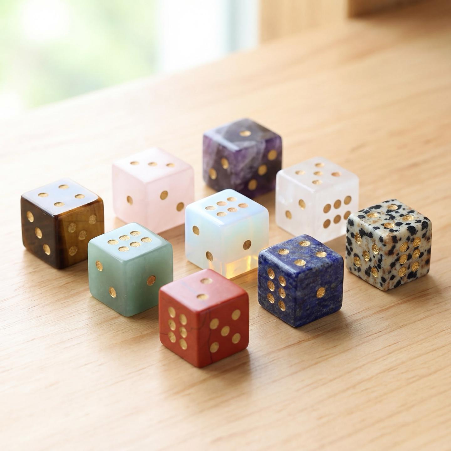 Natural Gemstone Dice, Crystal D6 Dice Set for Tabletop Games, Unique Stone Dice for RPG, Board Game Accessories, Handmade Gamer Gift