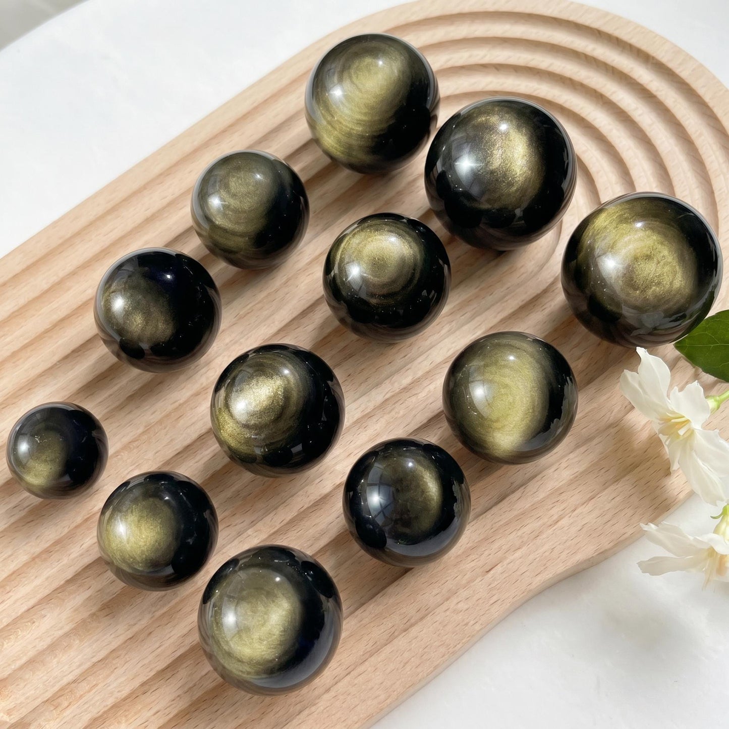 Natural Golden Sheen Obsidian Sphere, Crystal Ball for Home Decor, Polished Gold Obsidian Stone, Meditation Gift