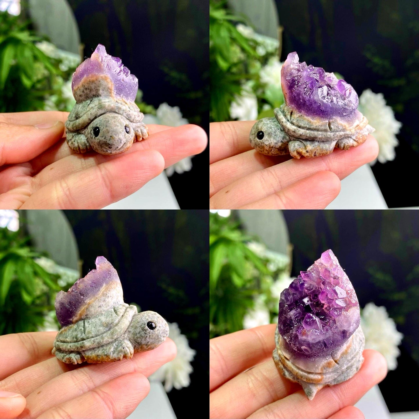 Natural Amethyst Cluster Turtle Carving，Raw Amethyst Geode Sea Turtle Figurine，Hand Carved Crystal Animal Sculpture，Home Decor Gift