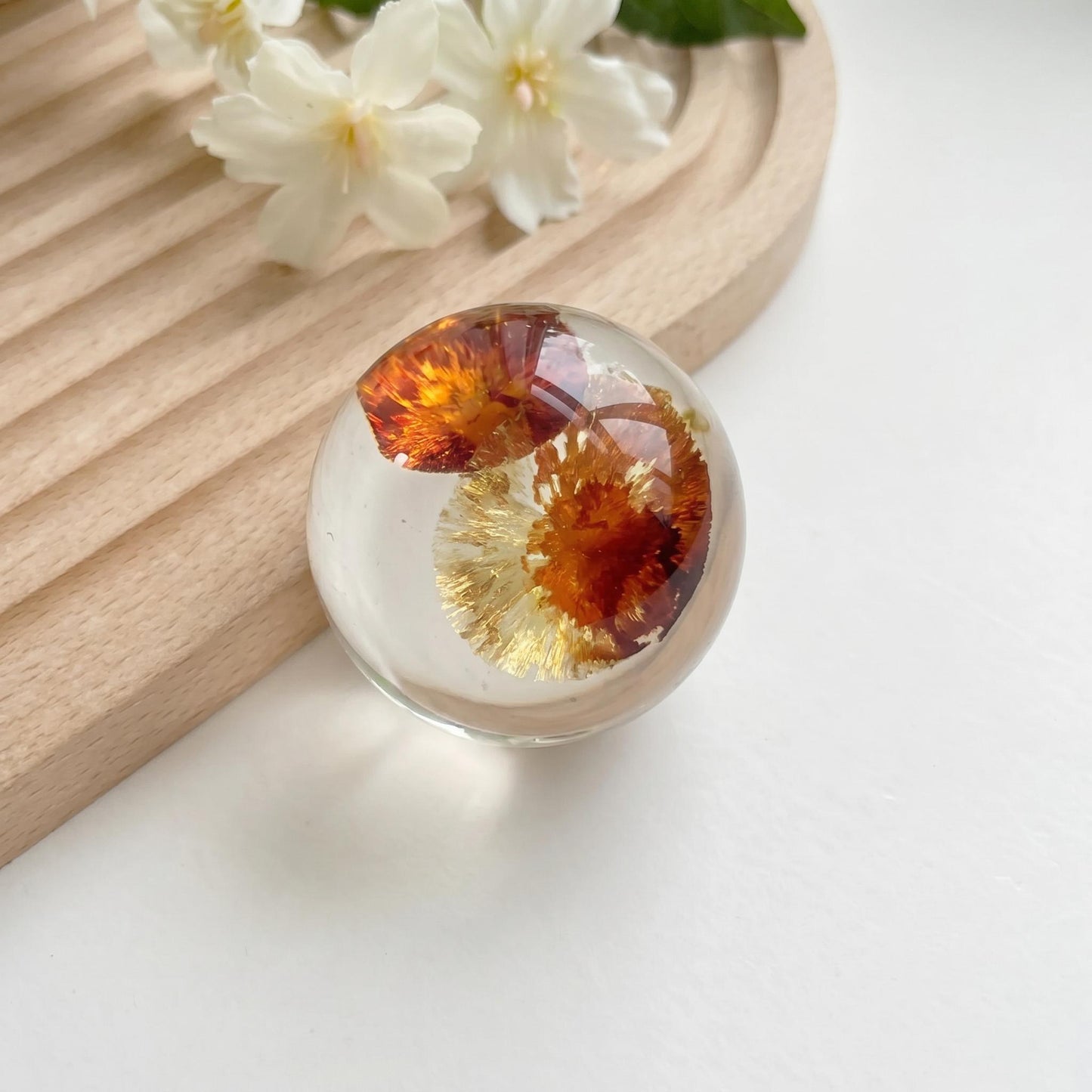 Natural Piebald Amber Bead Sphere Pendant, S925 Sterling Silver Minimalist Charm, Hand-Polished Round Bead Jewelry, Nature Gift for Her