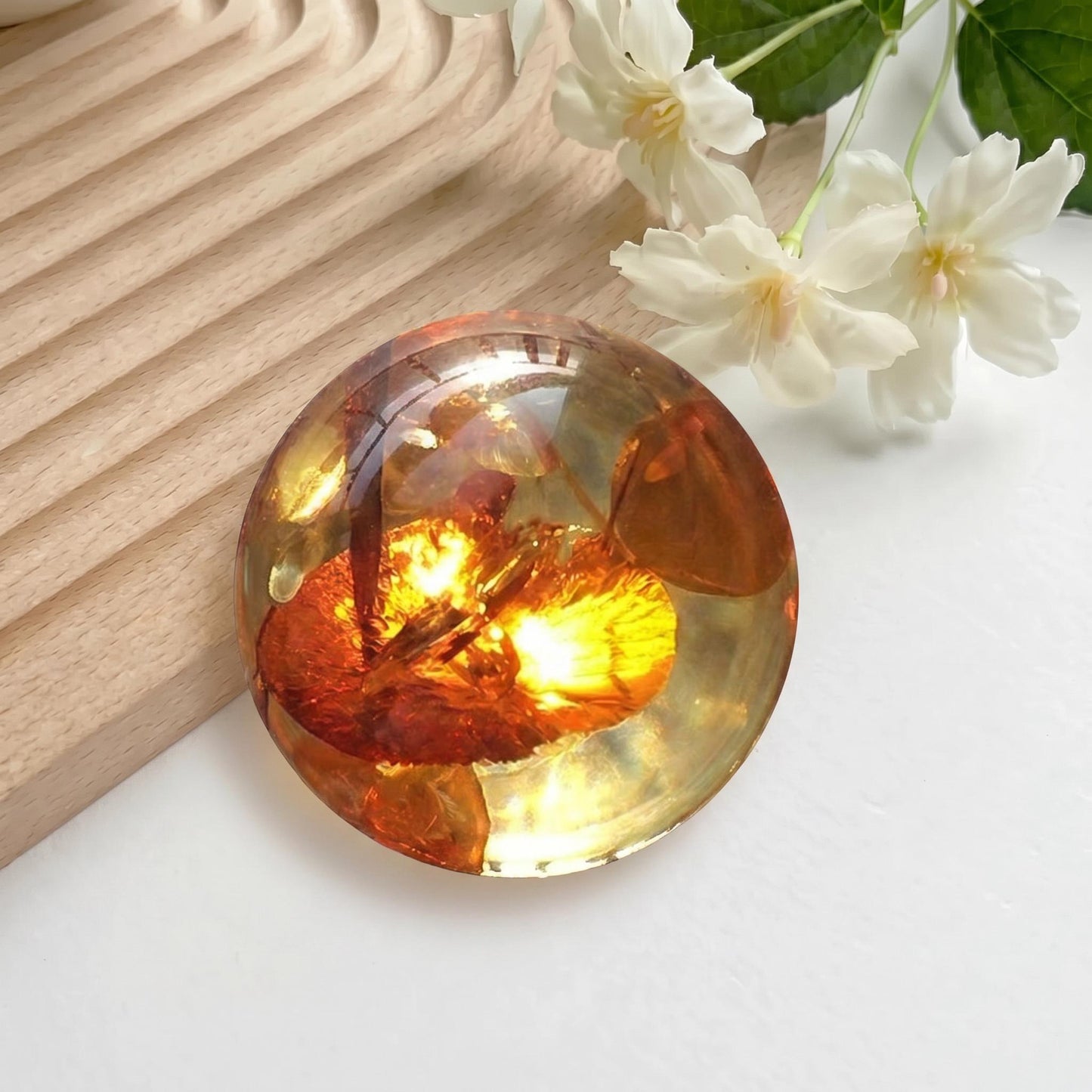 Natural Piebald Amber Bead Sphere Pendant, S925 Sterling Silver Minimalist Charm, Hand-Polished Round Bead Jewelry, Nature Gift for Her