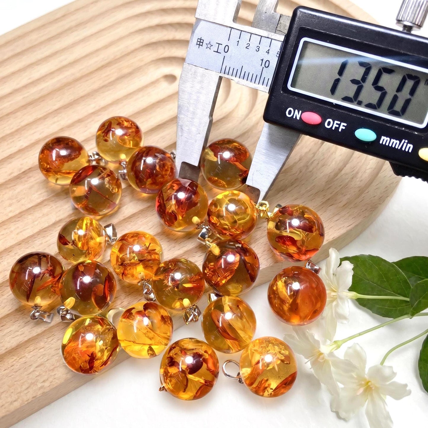 Natural Piebald Amber Bead Sphere Pendant, S925 Sterling Silver Minimalist Charm, Hand-Polished Round Bead Jewelry, Nature Gift for Her