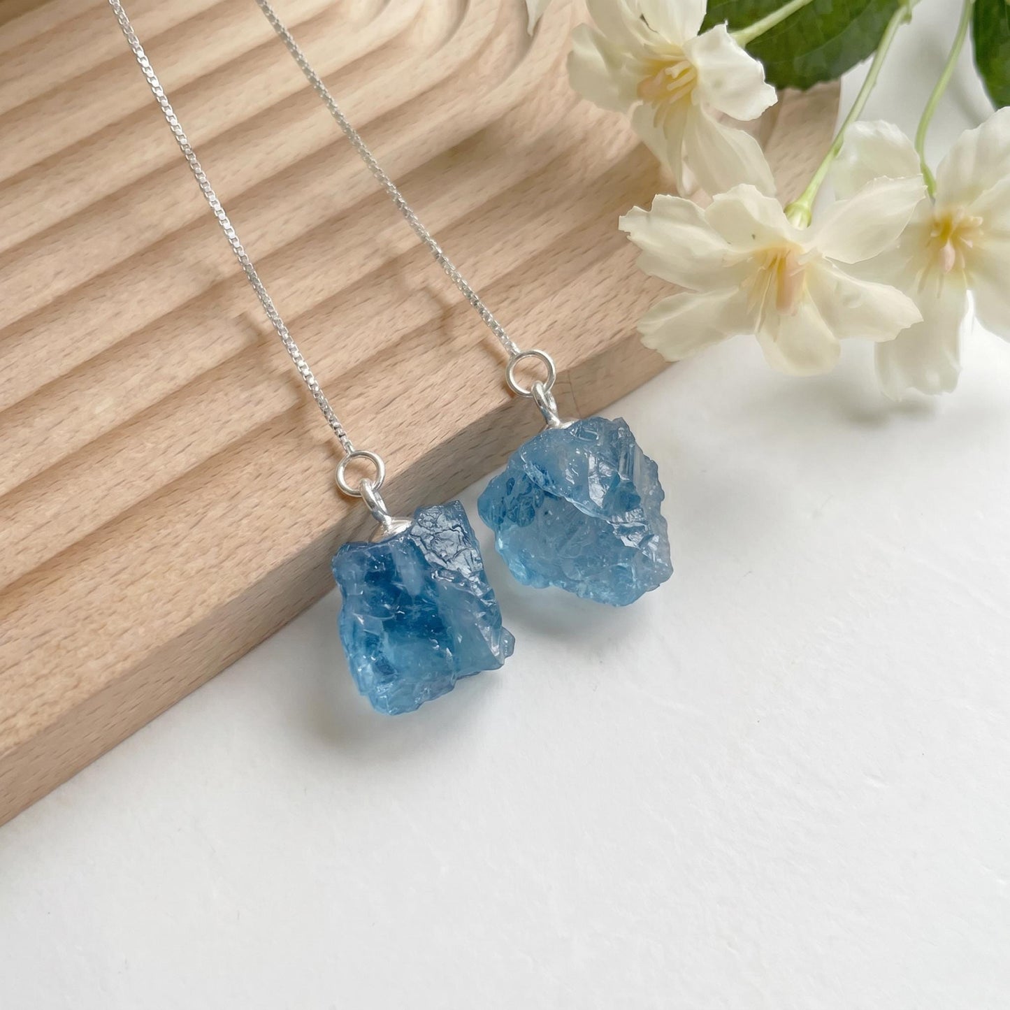 Raw Aquamarine Pendant & Earrings，Handmade Copper Wire Wrapped Blue Stone Jewelry，Unique March Birthstone Gift for Her