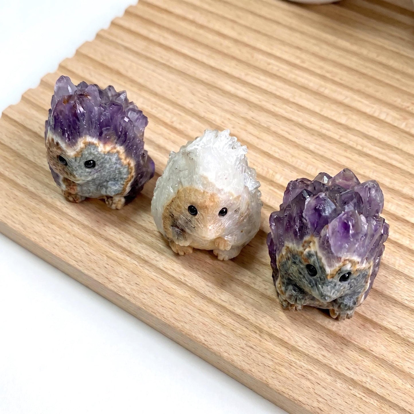 Raw Amethyst Hedgehog Carving, Amethyst Rabbit Statue, Hand Carved Crystal Animal Figurine, Druzy Quartz Pet, Unique Desk Decor Gift