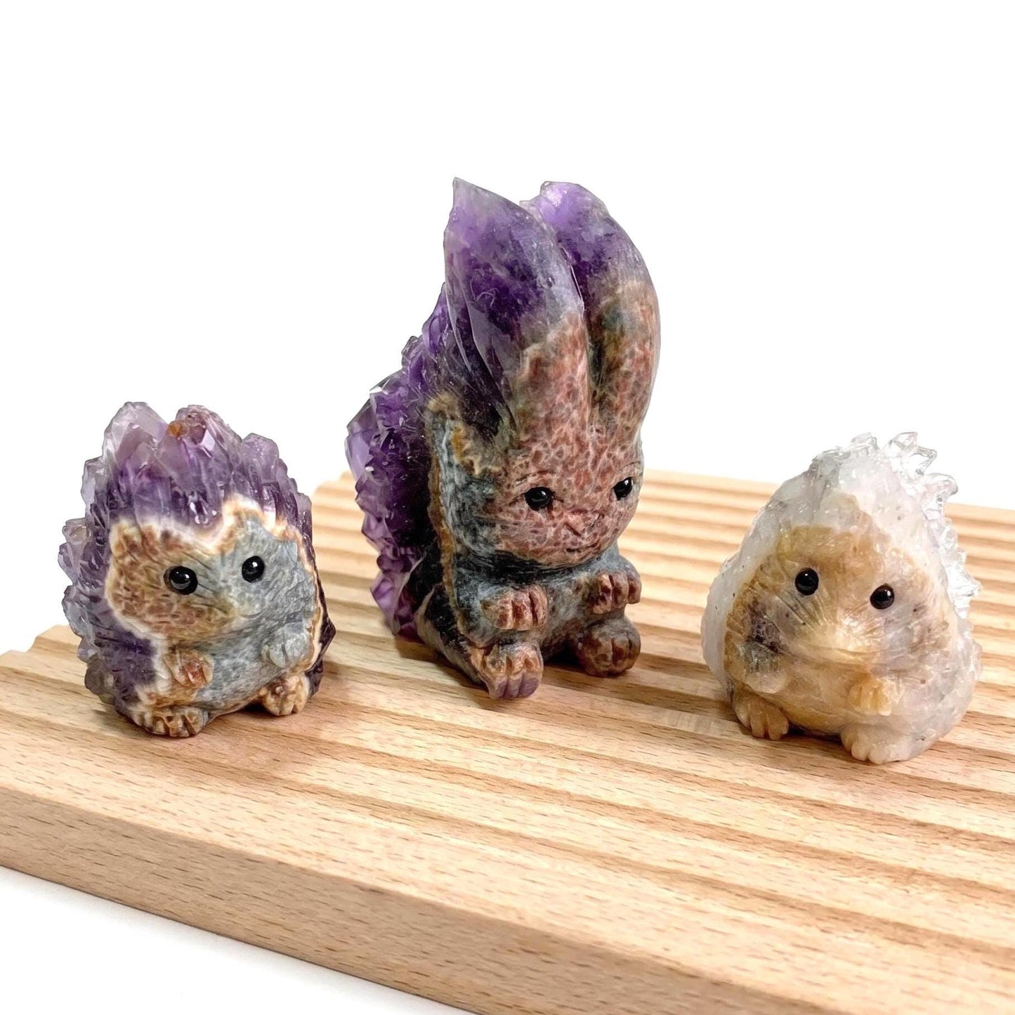 Raw Amethyst Hedgehog Carving, Amethyst Rabbit Statue, Hand Carved Crystal Animal Figurine, Druzy Quartz Pet, Unique Desk Decor Gift