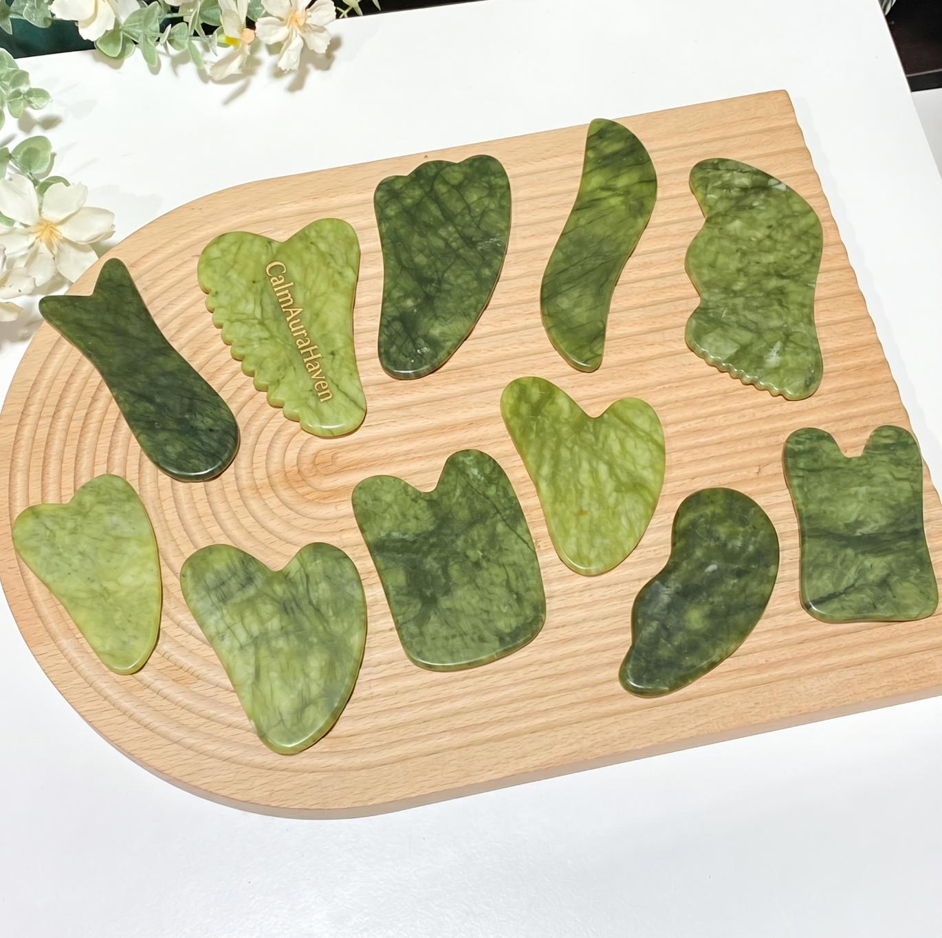 Personalized Engraved Natural Green Jade Stone Gua Sha Board, Facial Body Massage Tool, Skincare Spa Relaxation Gift for Her