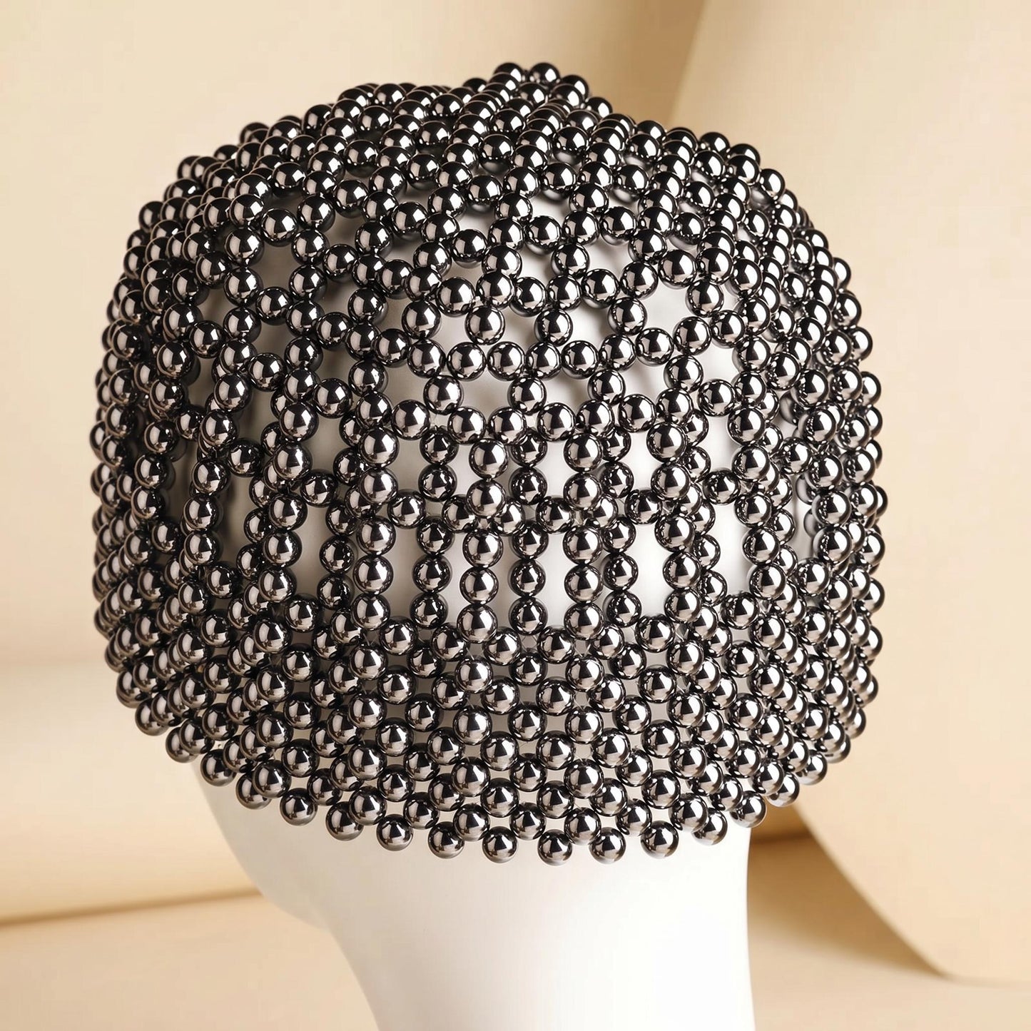 Handmade Terahertz Stone Beaded Hat, Avant-garde Meditation Cap, Wellness Accessory
