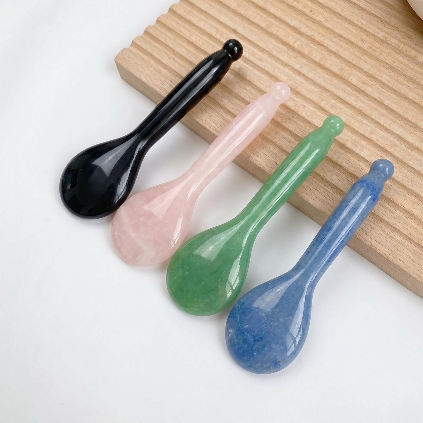 Natural Crystal Acupressure Spoon, Jade Massage Stick, Hand Carved Jade Gua Sha Massage Tool, Facial & Body Spa Relax Self Care Gift