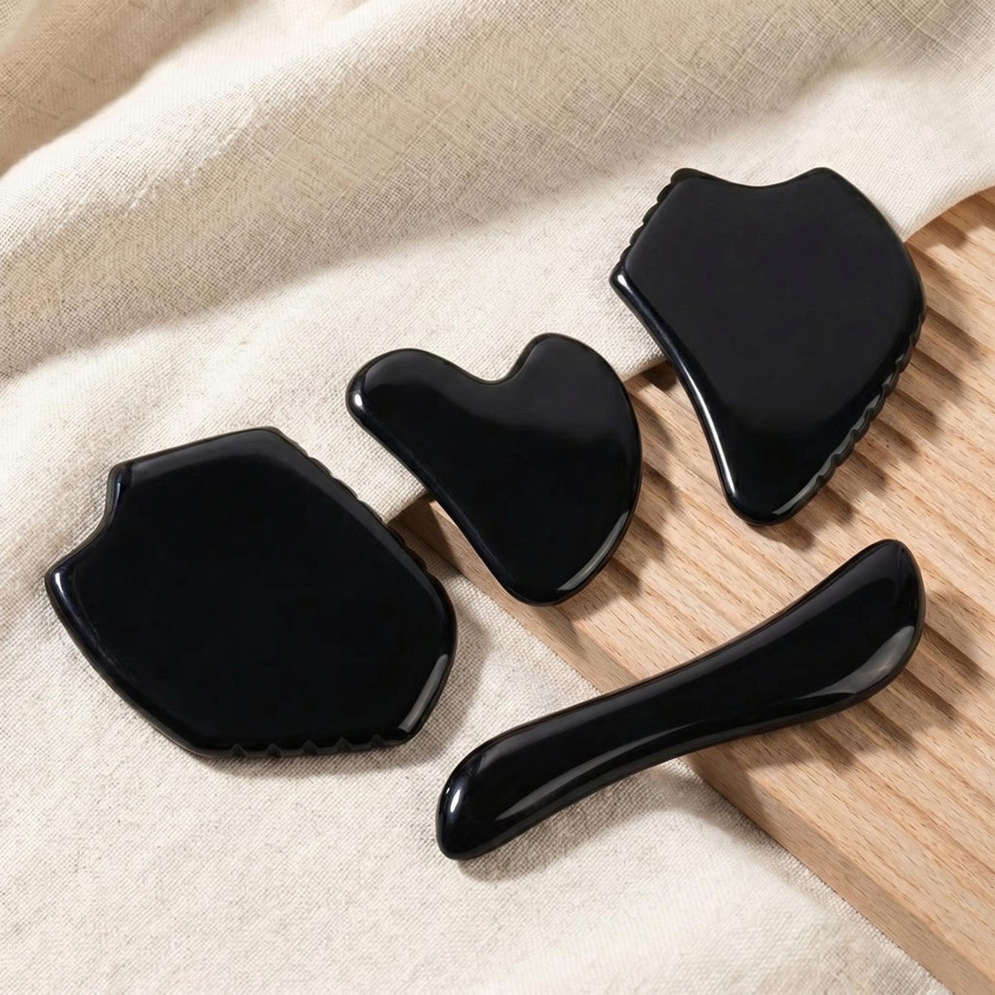 Black Bian Stone Gua Sha, Facial Massage Tool, Natural Stone Scraper for Face Body, Spa Skincare Tool, Wellness Gift, Text Engrave