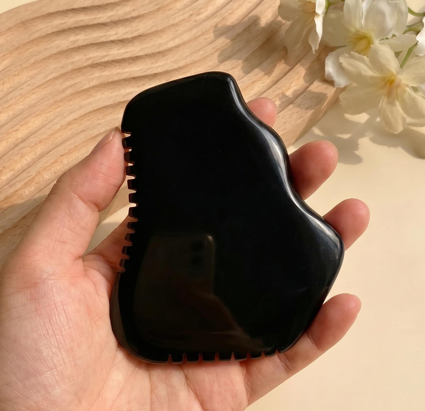 Black Bian Stone Gua Sha, Facial Massage Tool, Natural Stone Scraper for Face Body, Spa Skincare Tool, Wellness Gift, Text Engrave