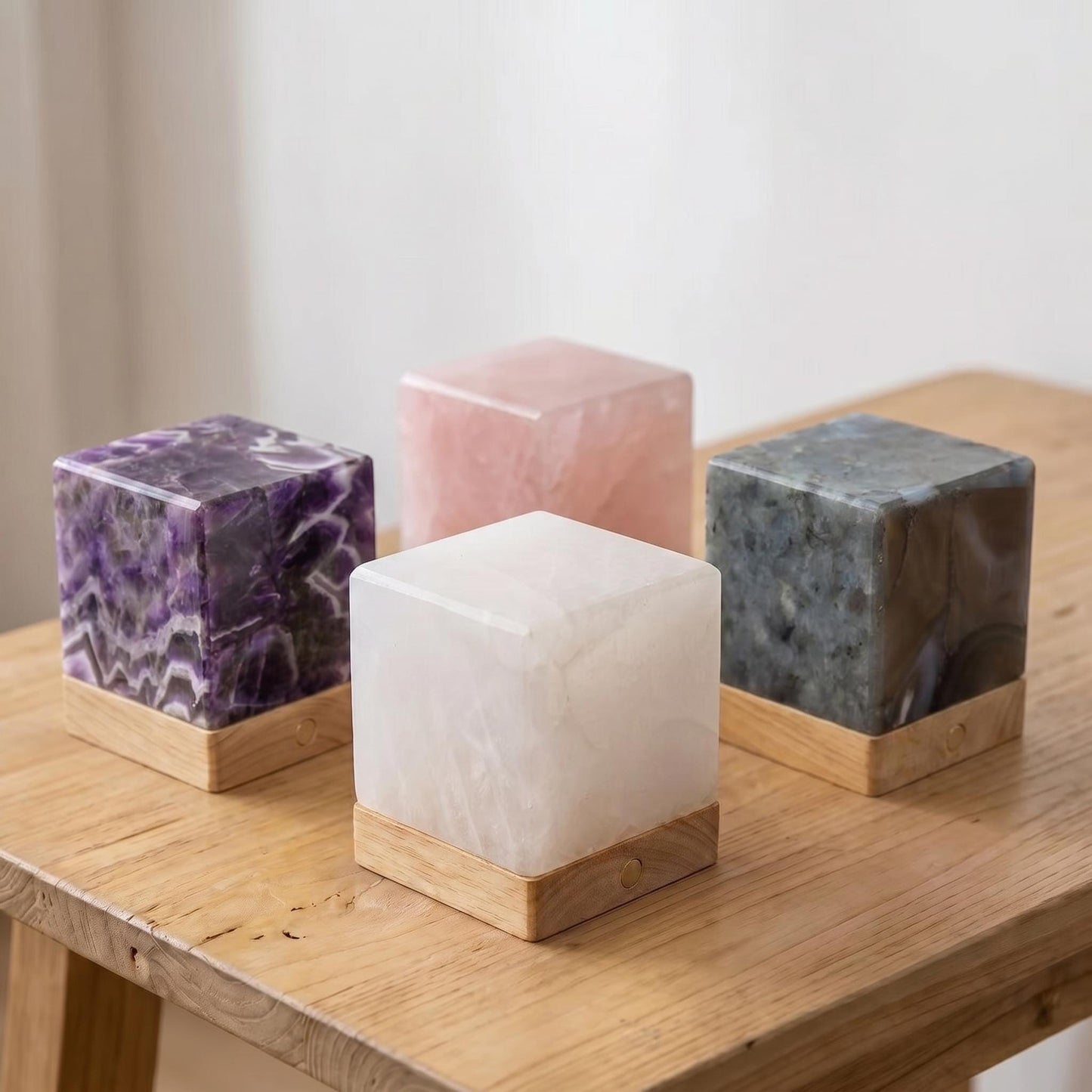 Rose Quartz Crystal Lamp, Healing Crystal Night Light, Amethyst Clear Quartz Cube Lamp, USB Romantic Home Decor Gift