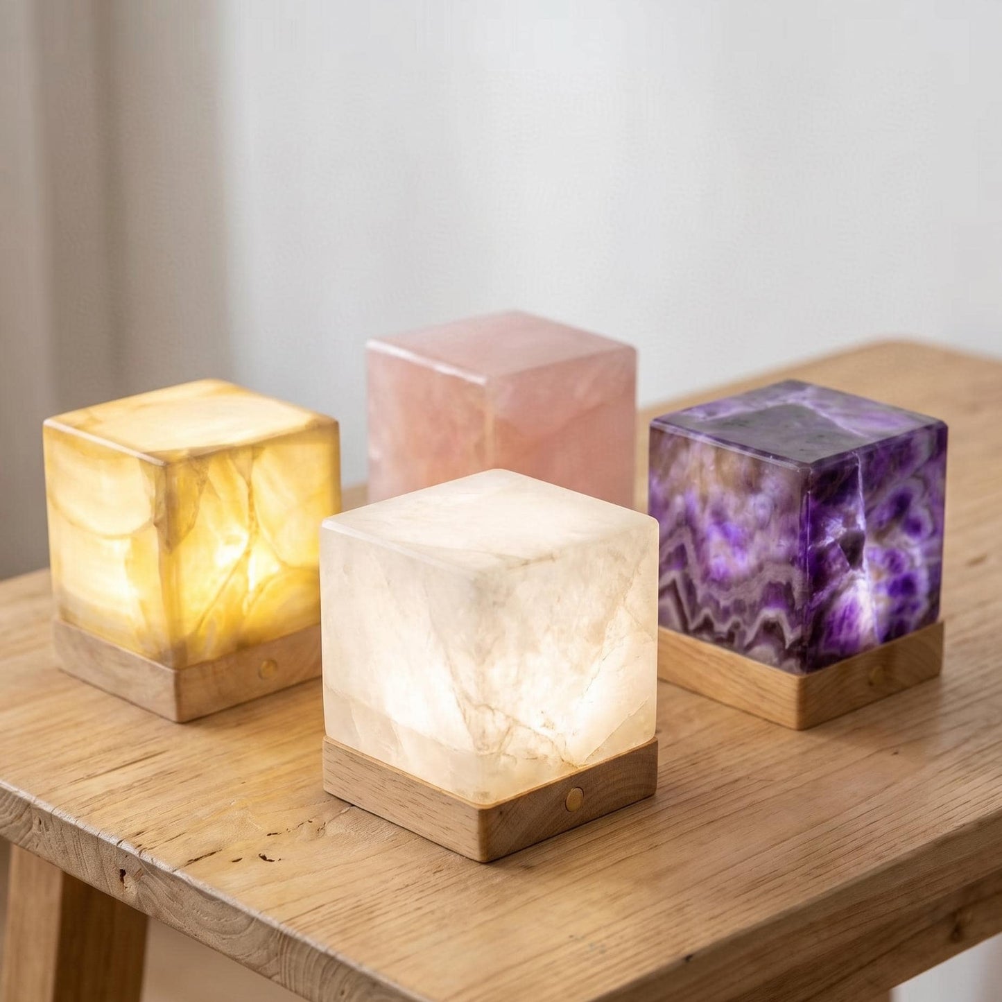 Rose Quartz Crystal Lamp, Healing Crystal Night Light, Amethyst Clear Quartz Cube Lamp, USB Romantic Home Decor Gift