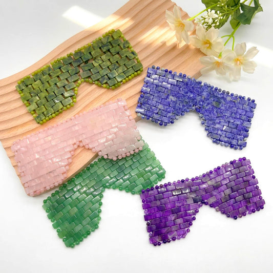 Natural Crystal Eye Mask for Relaxation, Gemstone Sleep Mask, Rose Quartz, Amethyst, Aventurine Eye Cover, Cooling Self Care Spa Gift