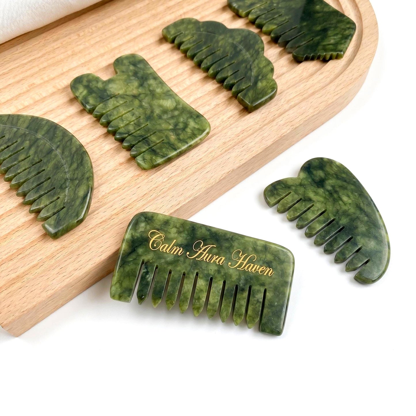 Natural Jade Pocket Comb, Crystal Scalp Massage Comb, Gua Sha Hair Tool, Unique Gemstone Comb, Self Care Gift