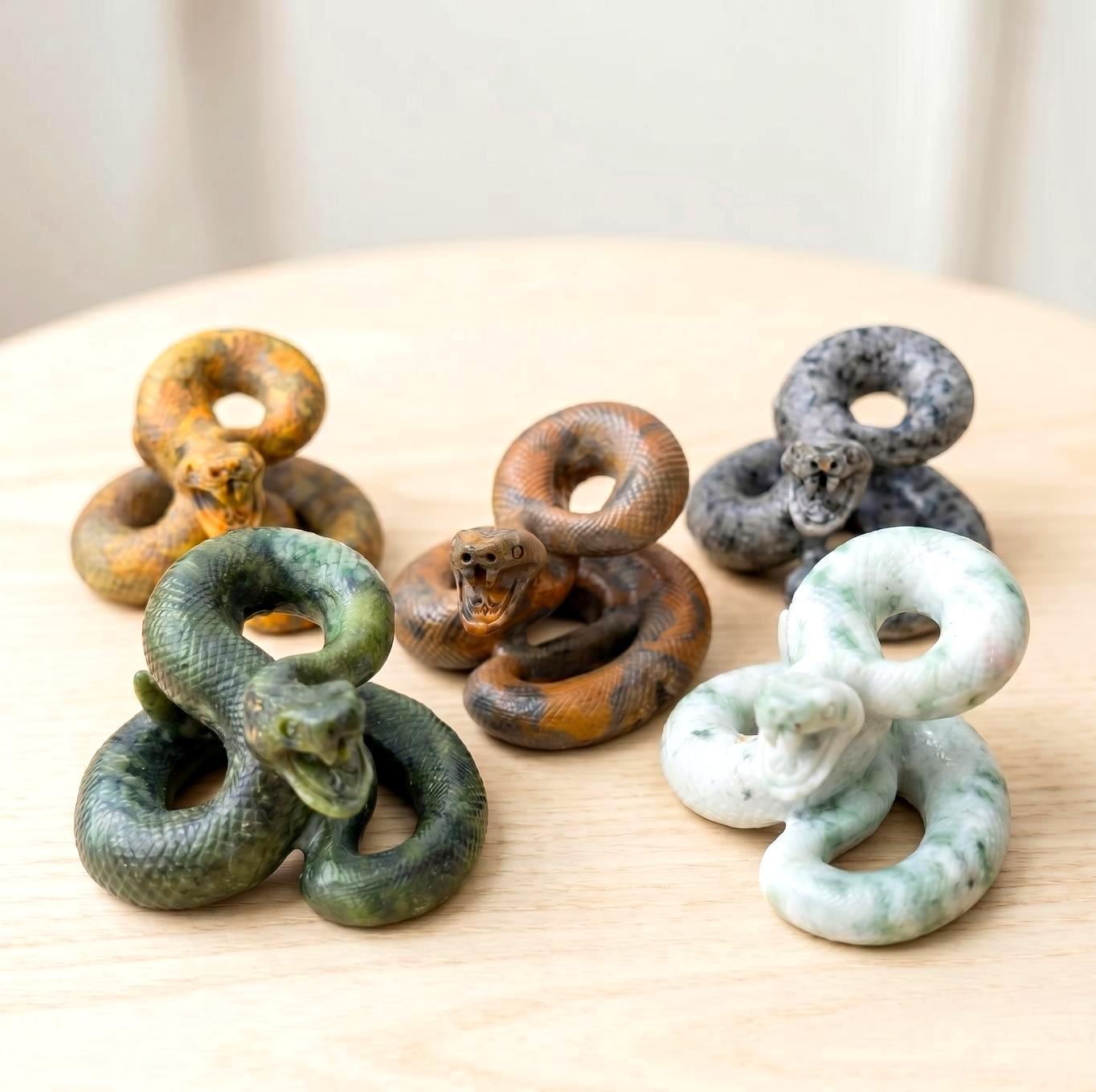 Hand Carved Jasper Snake Figurine, Natural Gemstone Serpent Sculpture, Crystal Animal Totem, Realistic Cobra Statue, Unique Desk Decor Gift