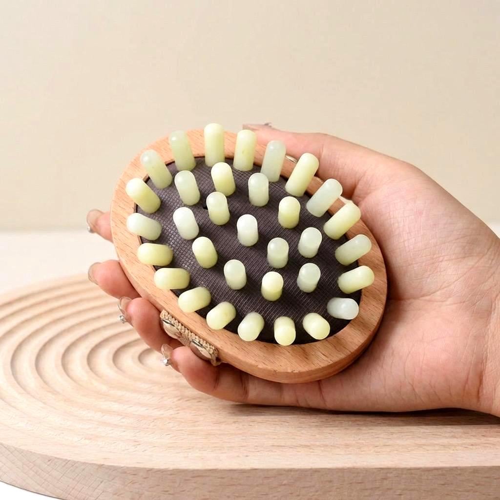 Natrual Jade & Beechwood Scalp Massager Comb, Xiuyu Jade Hair Brush, Jade Comb for Relaxation Stress Relief Tool, Bridesmaid Gift