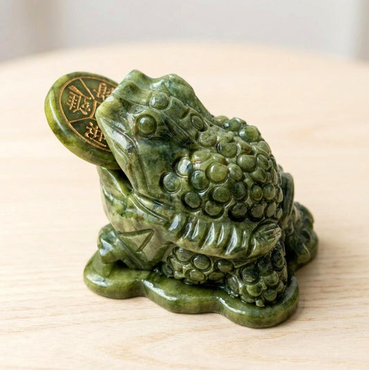 Natural Green Jade Money Toad Carving, Fengshui Crystal, Carved Frog Figurine, Table Home Decor, Housewarming Gift