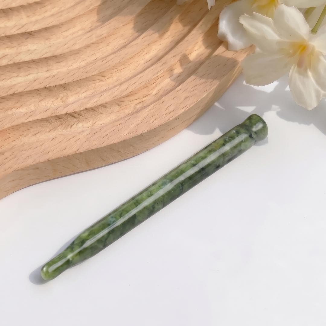 Natural Green Jade Gua Sha Tool Set, Facial Massage Wand & Eye Massage Spoon, Crystal Stone Massager for Face Body, Self-Care Gift