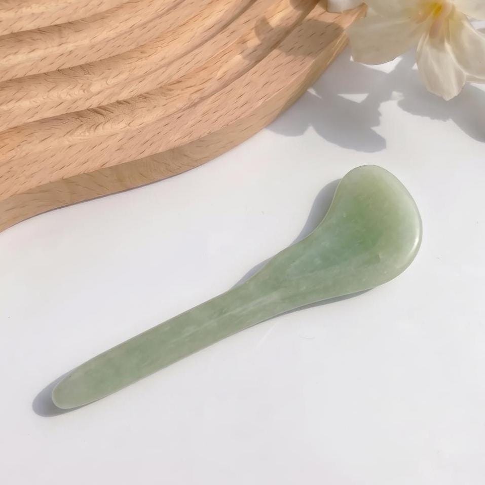 Natural Green Jade Gua Sha Tool Set, Facial Massage Wand & Eye Massage Spoon, Crystal Stone Massager for Face Body, Self-Care Gift