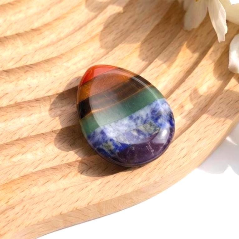 7 Chakra Sensory Stone & Worry Stone, Gemstone Thumb Stone Gua Sha, Smooth Palm Stone for Relaxation, Yoga Meditation Token, Unique Gift