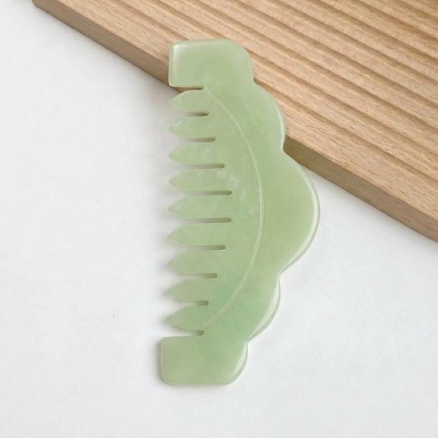 Natural Jade Pocket Comb, Crystal Scalp Massage Hairbrush, Gua Sha Hair Tool, Unique Gemstone Comb, Self Care Gift