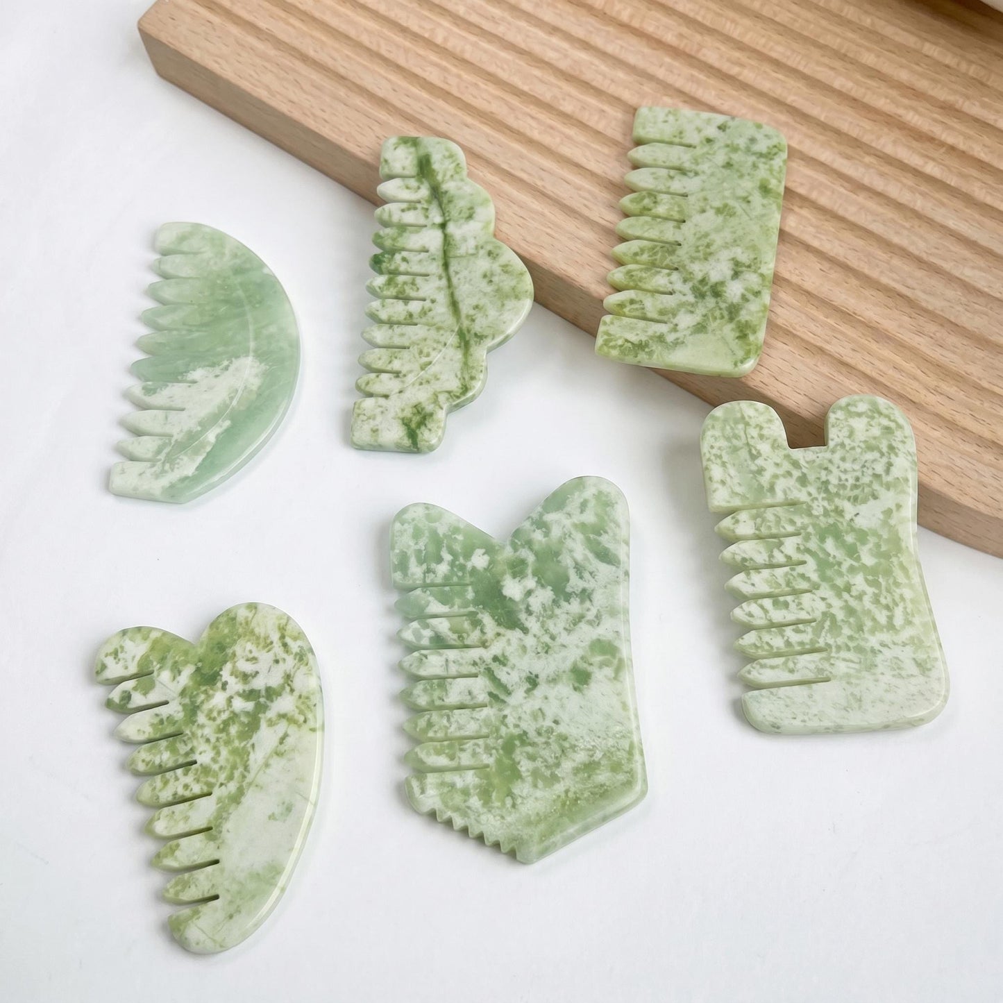 Natural Jade Pocket Comb, Crystal Scalp Massage Comb, Gua Sha Hair Tool, Unique Gemstone Comb, Self Care Gift