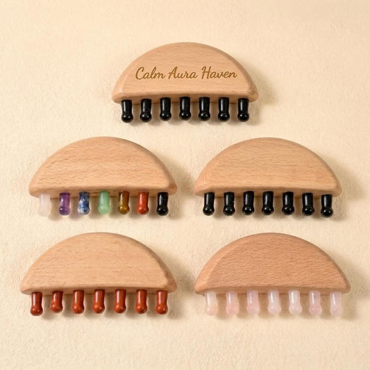 Personalized Natural Crystal Scalp Massager Comb, Wooden Handle Head Massage Tool, Pocket Comb for Stress Relief, Bridesmaid Self Care Gift