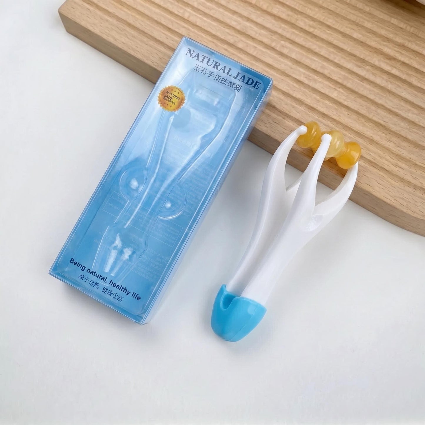 Jade Crystal Finger Roller, Relaxing Hand Massager, Pocket Self Care Gift, Natural Gemstone Fidget Tool for Gamers