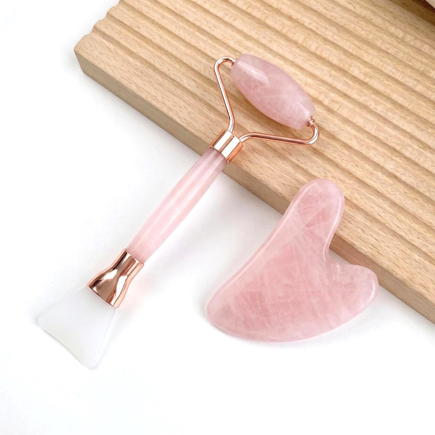 Jade Roller with Silicone Mask Brush, 2 in 1 Facial Massager, Rose Quartz Face Roller, Skincare Tool, Beauty Gift for Her