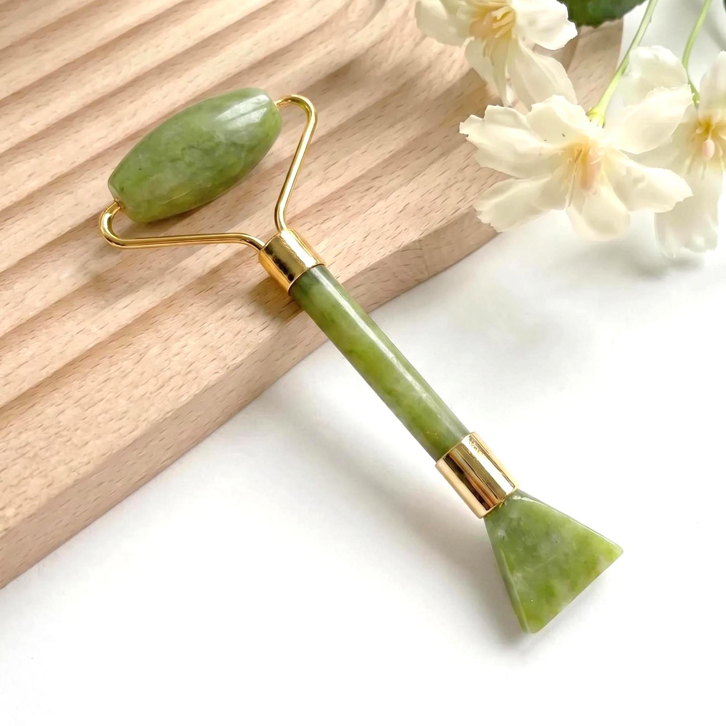 Jade Roller with Silicone Mask Brush, 2 in 1 Facial Massager, Rose Quartz Face Roller, Skincare Tool, Beauty Gift for Her