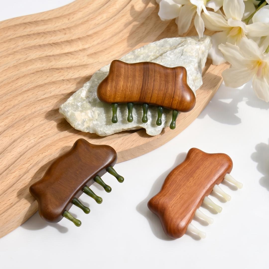 Handmade Jade Massage Comb for Scalp Care, Gua Sha Tool, Luxury Party Favors for Guests, Self Care Kit Accessory, Birthday Gift