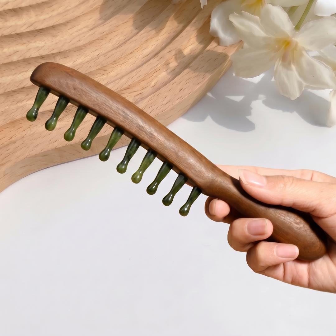 Handmade Jade Massage Comb for Scalp Care, Gua Sha Tool, Luxury Party Favors for Guests, Self Care Kit Accessory, Birthday Gift